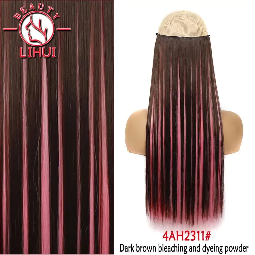 Synthetic Natural Synthetic Hair Extensions 5 Clip In Artificial Fake Ombre Blonde Brown Black Pink Straight False Hair Piece — image 50