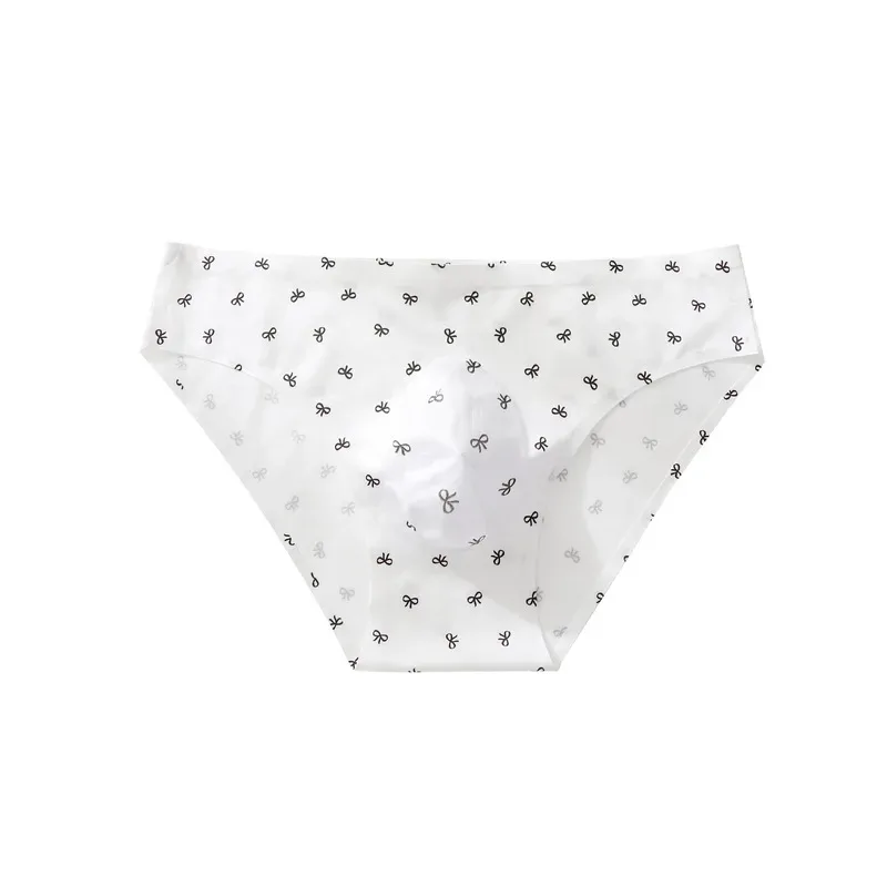 Male Seamless Ice Silk Briefs Cute Heart Bowknot Print 3D Molded Pouch Low Rise Soft Breathable Men Underpants — image 6