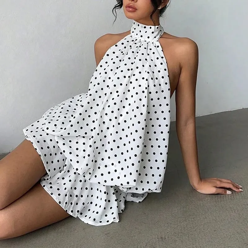 French Style Solid Color Halter Dress Women Sleeveless Off Shoulder Backless A Line Mini Dress Spicy Girl Beach Vacation Dresses — image 3