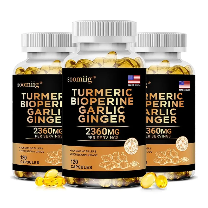 Turmeric Ginger Supplement with Garlic Curcumin Black Pepper Support Joint Health Promote Digestion and Boost Immune Health