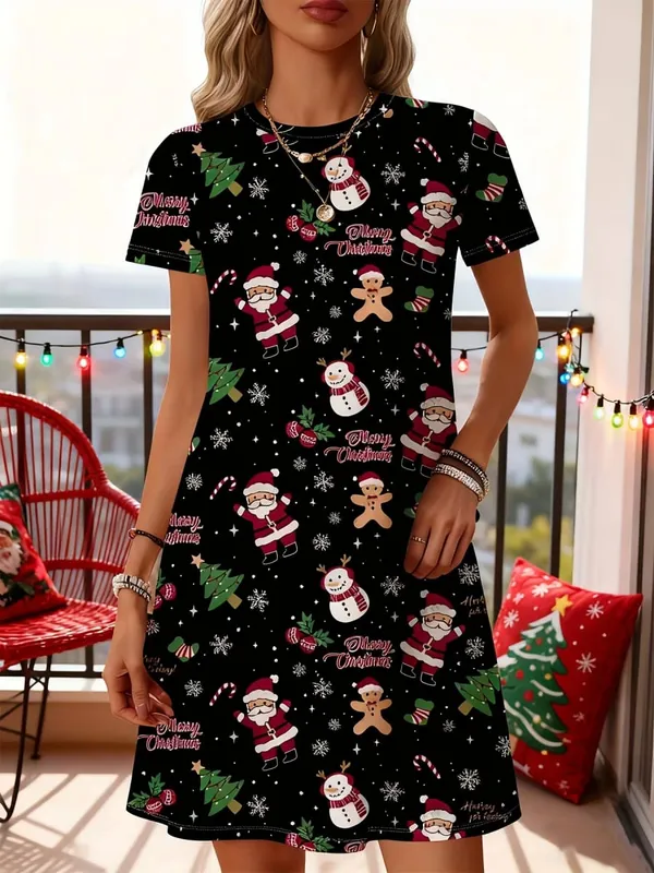 Women'S Christmas Tree Print Dress Red Golden Holiday Party Outfit All-Season Elegant Long Dress for Xmas New Year'S Eve Xmas — image 7