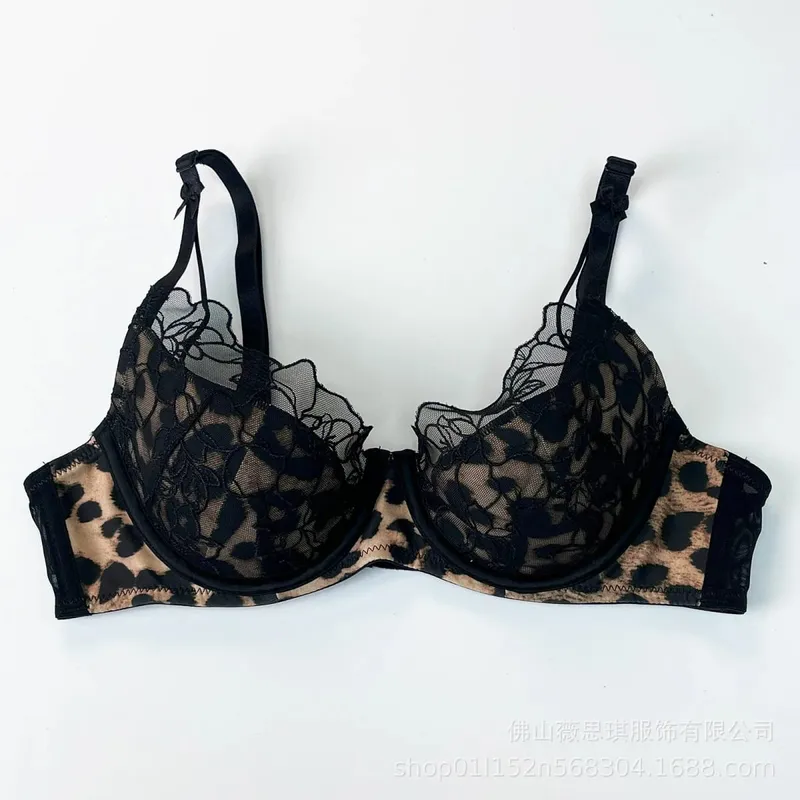 Leopard Bra Set Women Lace Sexy Lingerie Set Ladies Elegant Micro Bikini Thong Underwear Bra and Panty Set
