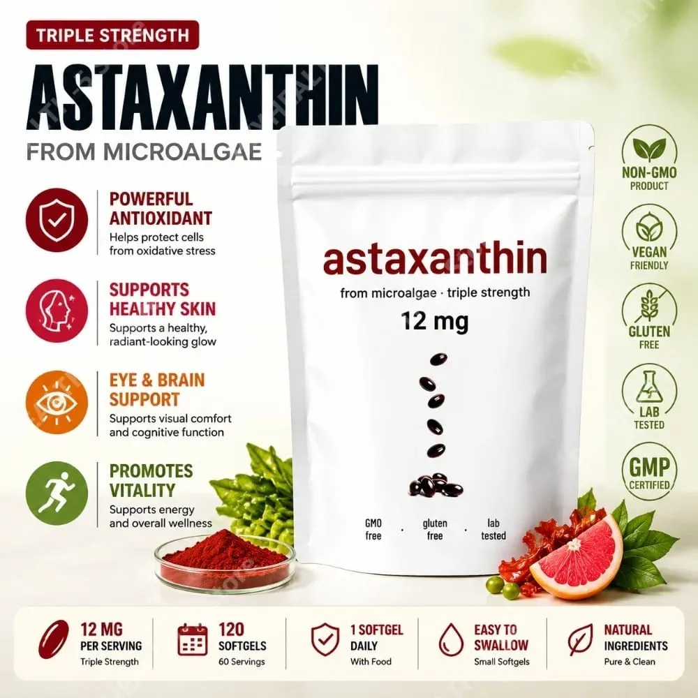 Astaxanthin 12mg Softgels - Daily Antioxidant Support Non-GMO Gluten-Free Soy-Free 120 Capsules for Adults — image 1