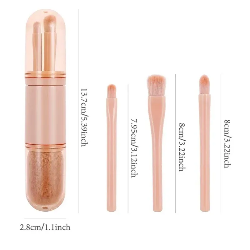 4pcs/set 4 In 1 Telescopic Makeup Brush Portable Travel Makeup Brushes Set Eyeshadow Loose Powder Mini Makeup Brush Beauty Tools — image 5