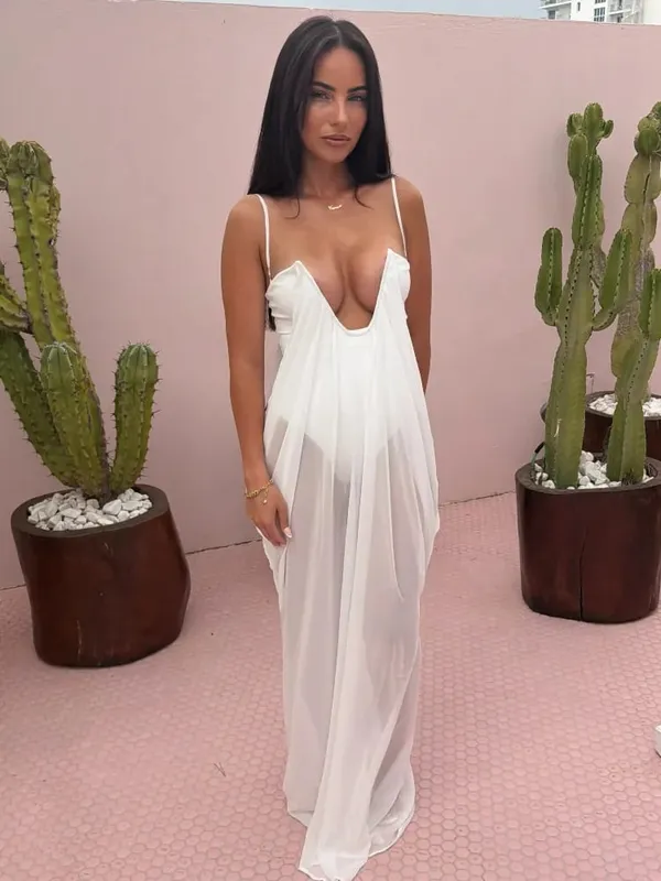 Vibrant Holiday Flowy Maxi Dress Deep U Chic Bohemian Chiffon Loose Fit Women Dresses Beach Vacation Summer Party Outfit — image 7