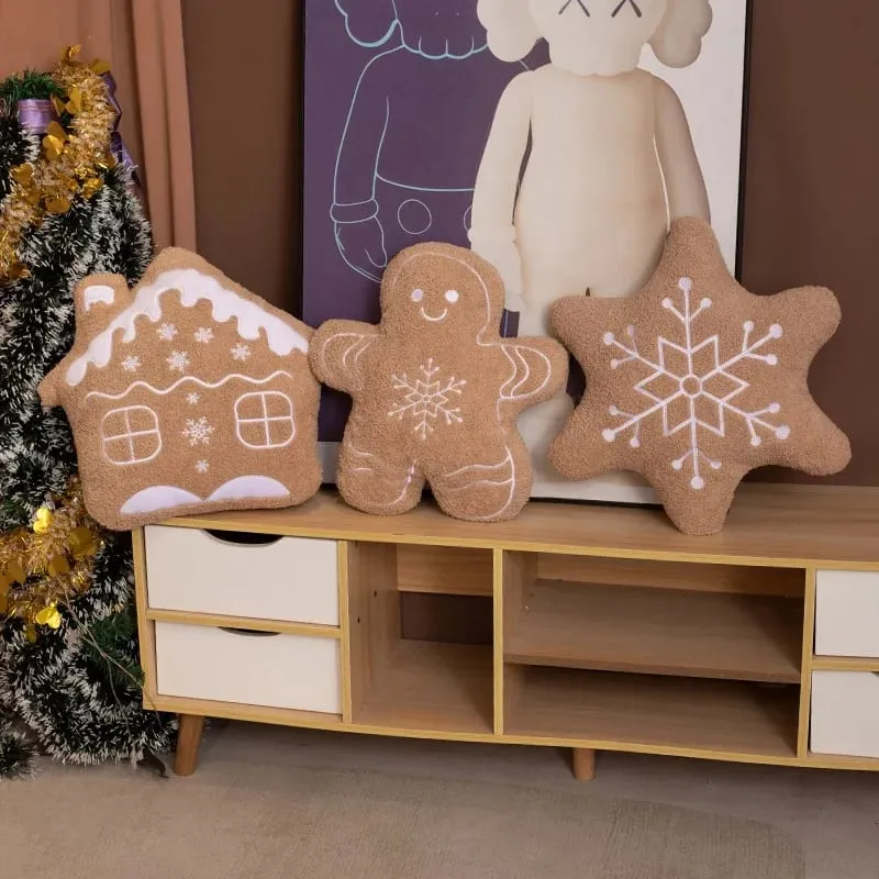 36CM Christmas Gingerbread Man Snowflake House Plush Pillow Toys Biscuit Peluche Stuffed Cookie Soft Doll Room Decoration Gifts — image 7