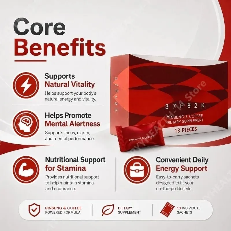 Ginseng Energy Coffee Support Sachets 13 Packs Herbal Vitality Supplement for Daily Focus Natural Stamina Support Portable Use — image 3