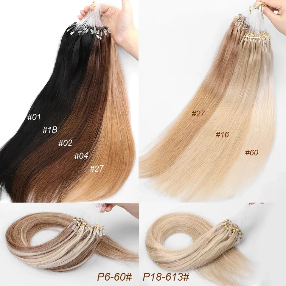 Micro Loop Human Hair Extensions Easy Install At Home Micro Beads Hair Extensions Blonde Brown Black Straight 30g/pack