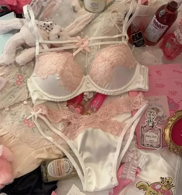 Sexy Lace Lingerie Set with Bow Spaghetti Straps & Steel Ring Uplift Bra for Women — image 9