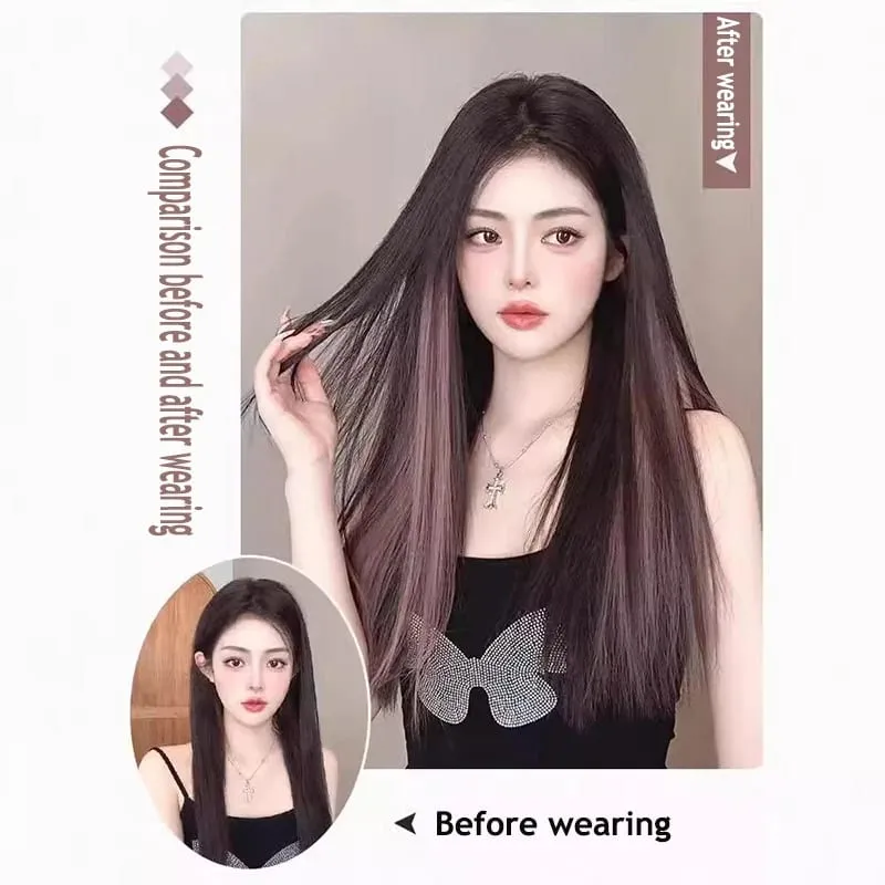 One piece hanging ear dyed synthetic wig piece for women highlighted color hair extensions — image 4