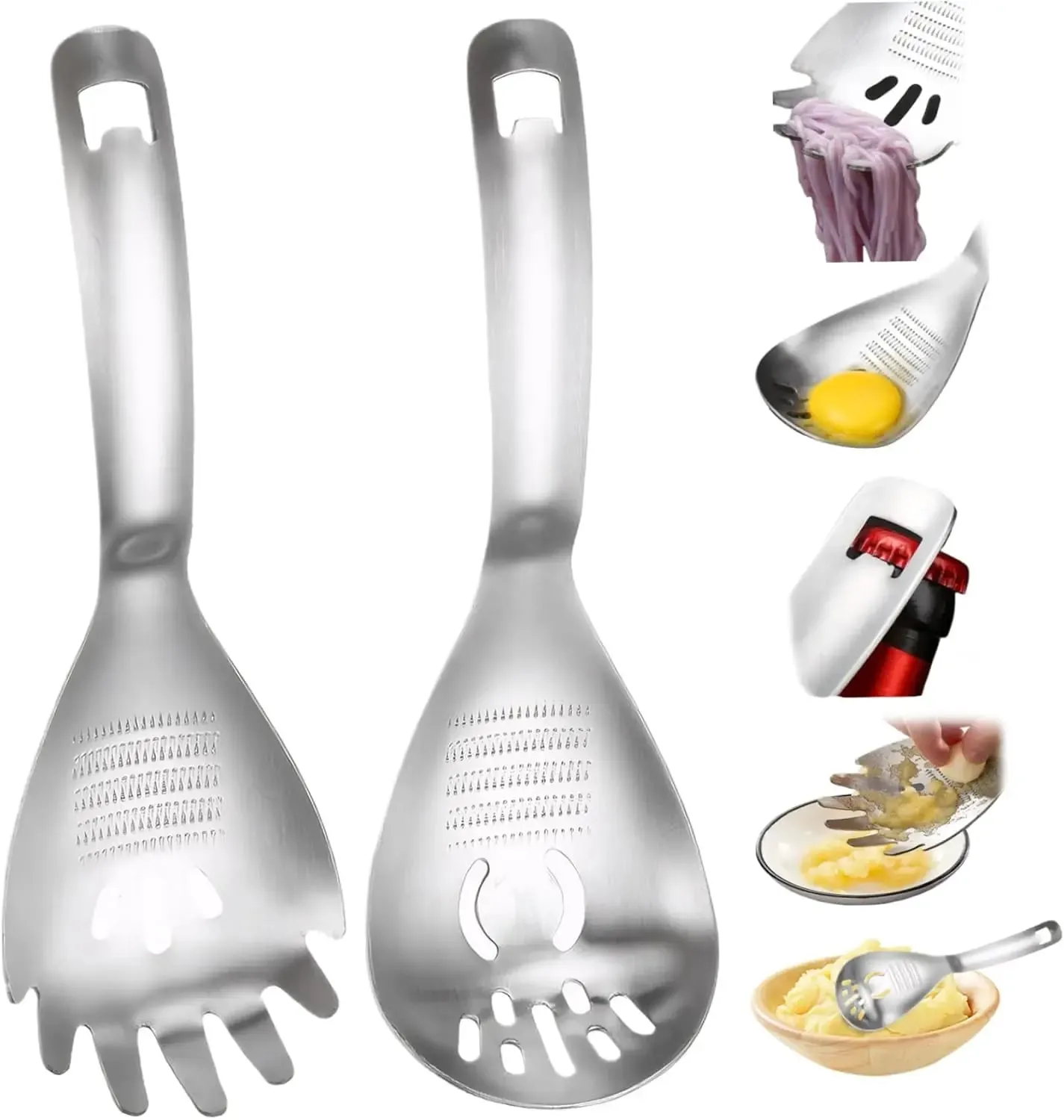 Stainless Steel Ginger Garlic Grater Multi-functional Grinding Spoon Egg Soup Divider Kitchen Cooking Utensils