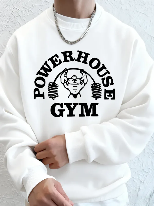 Powerhouse Gym Letter Printing Men Sweatshirts Winter Fleece Warm Hoodie Korean Loose Crewneck Pullovers Hip Hop Male Clothes — image 11