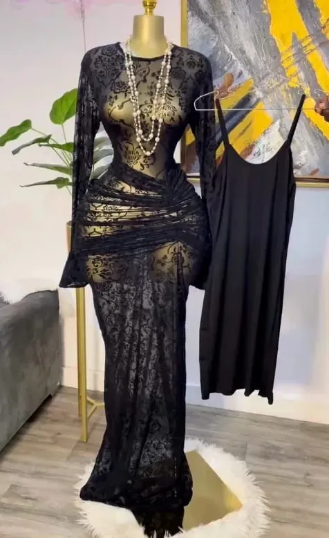 CM.YAYA 2025 Women Long Sleeve Ruched Mesh See Though with Lining Bodycon Long Dress Fall Evening Birthday Sexy Party Dresses — image 16