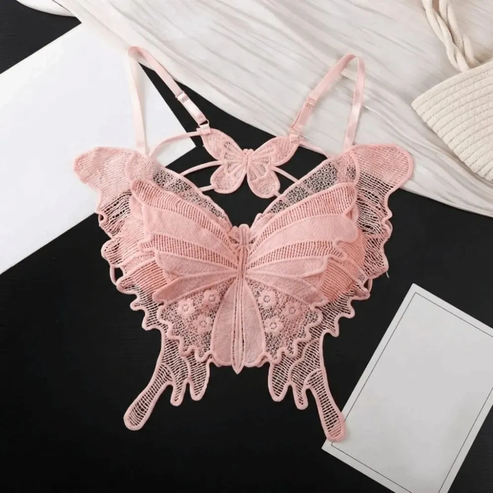 Fashion Backless Butterfly Bras Padded Slim Fit Lace Camisole Flower Korean Style Hollow-out Vest Tops Streetwear — image 2