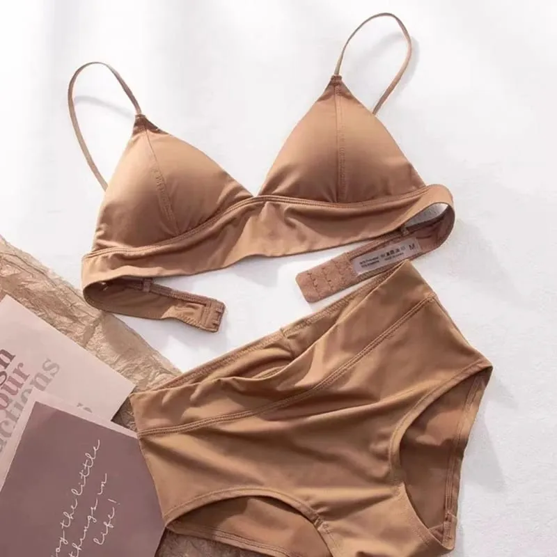 Deep V Plunge Triangle Cup Bralette Wireless Bra Panties Set Underwear Removable Pads Smooth Lightly Lined Woman Sexy Lingerie — image 7