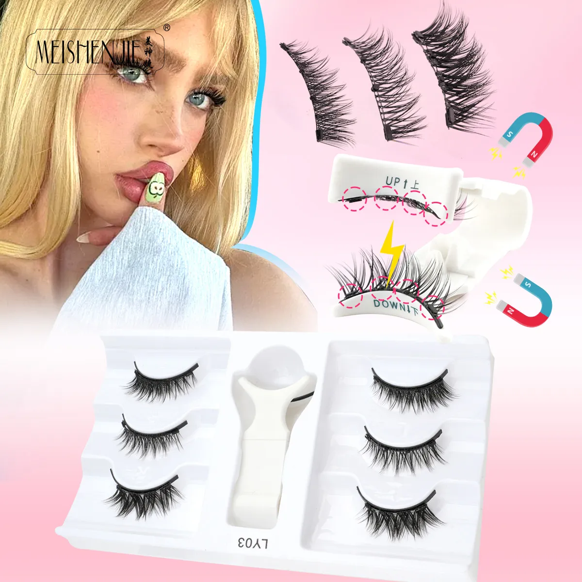 1/3 Pairs Magnetic Eye Lashes Handmade Eyelashes Soft Reusable Magnetic Lashes Natural Look 3D False Lashes Makeup Tweezers Set