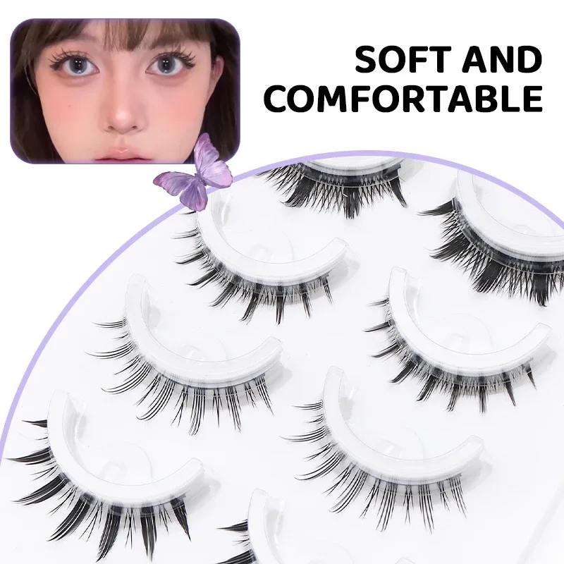 5 Pairs Mixed Style Manga Self Adhesive False Eyelashes Glue-Free Reusable Natural Strip Lashes for Daily Eye Makeup — image 7