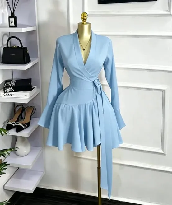 Women Tie Dye Print Flare Long Sleeve Wrap V-neck with Sashes Ruffle Dress 2026 Elegant Vacation Party Birthday Dresses — image 9