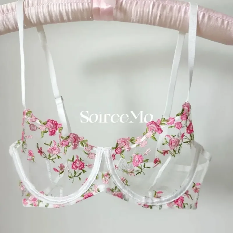 French Sheer Floral Lingerie Set Ultra Thin Sexy See Through Bralette with Soft Underwire & Women Large Bust Support S-XL MOYISU — image 8
