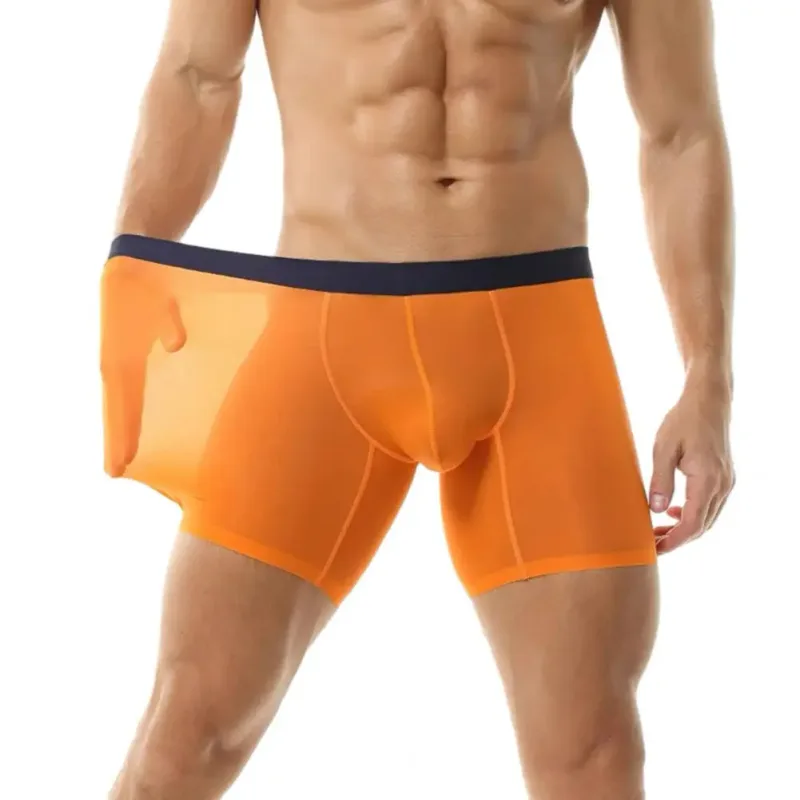 Men Boxer Underwear Elastic Mid-Waist Design Breathable Ultra Thin Seamless Shorts Panties Patchwork Color U-Convex Panties — image 7