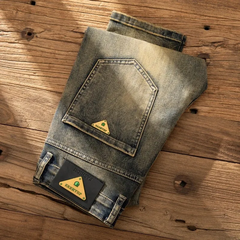 European Trendy Brand Yellow Mud Jeans Men's Retro Old Slim Fit Fashion Long Pants Autumn and Winter Thick Pants — image 2