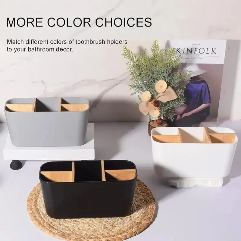 Makeup Brushes Holder with Bamboo 5 Slots Dividers Multipurpose Makeup Brush Comestic Tools Lipstick Desktop Storage Organizer — image 6