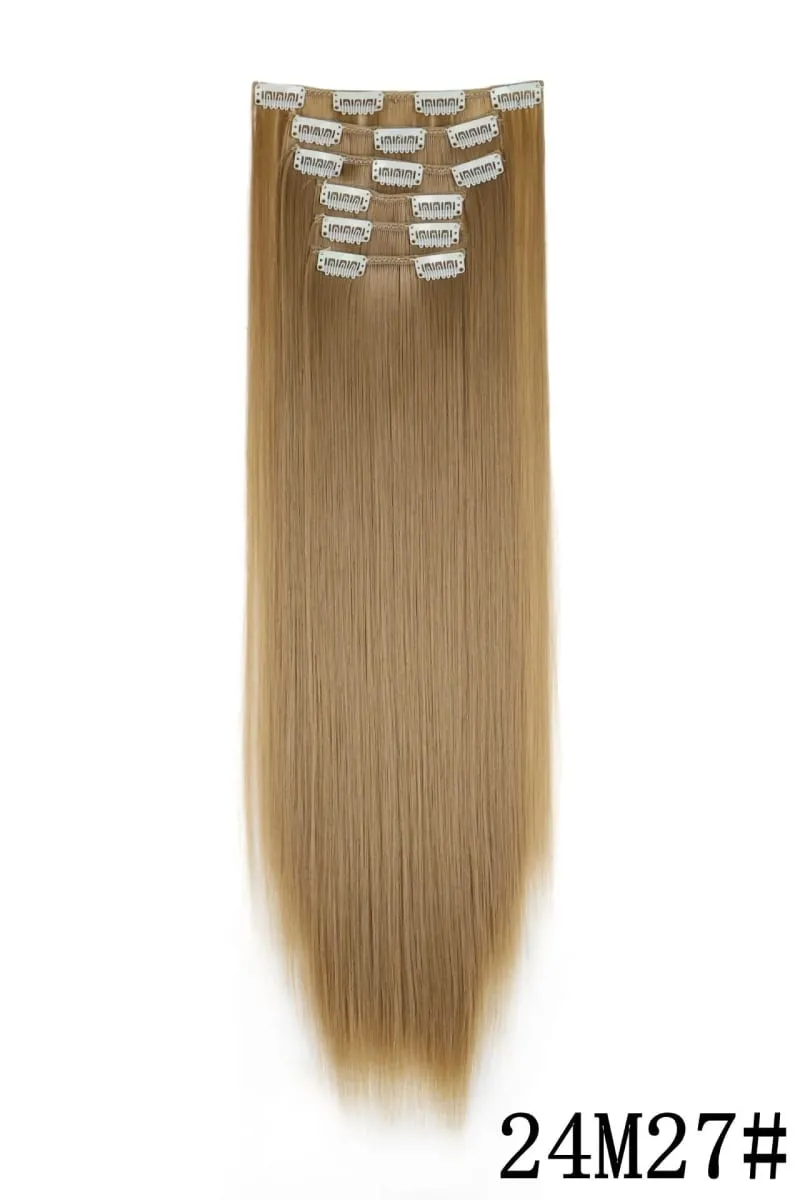 24Inch 16 Clips in Hair Extensions Long Straight Hairstyle Blonde Black Hairpieces Heat Resistant False Hair Daily Use Cosplay — image 22