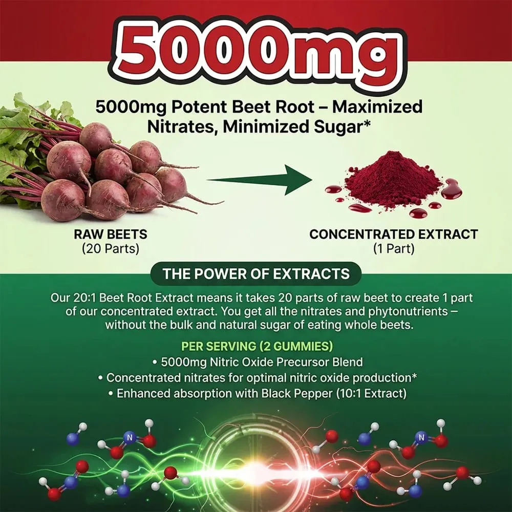 Nitric Oxide Beetroot Gummies Organic Beetroot Extract Blood Circulation Heart Health Blood Pressure Support Natural Flavor — image 4