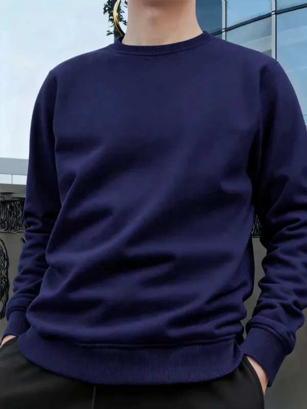 Men's Crew Neck Pullover Solid Color Large Sweatshirts Spring Autumn Outdoor Jogging Tops Men Casual Hoodies Streetwear — image 2