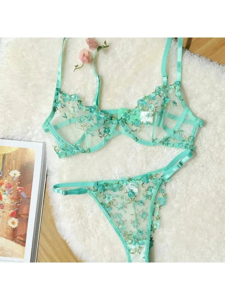 French Elegant Lingerie Set-Floral Embroidery Semi-Transparent Bra & Brief Black Sensual Women's Underwear Luxury Intimates — image 5