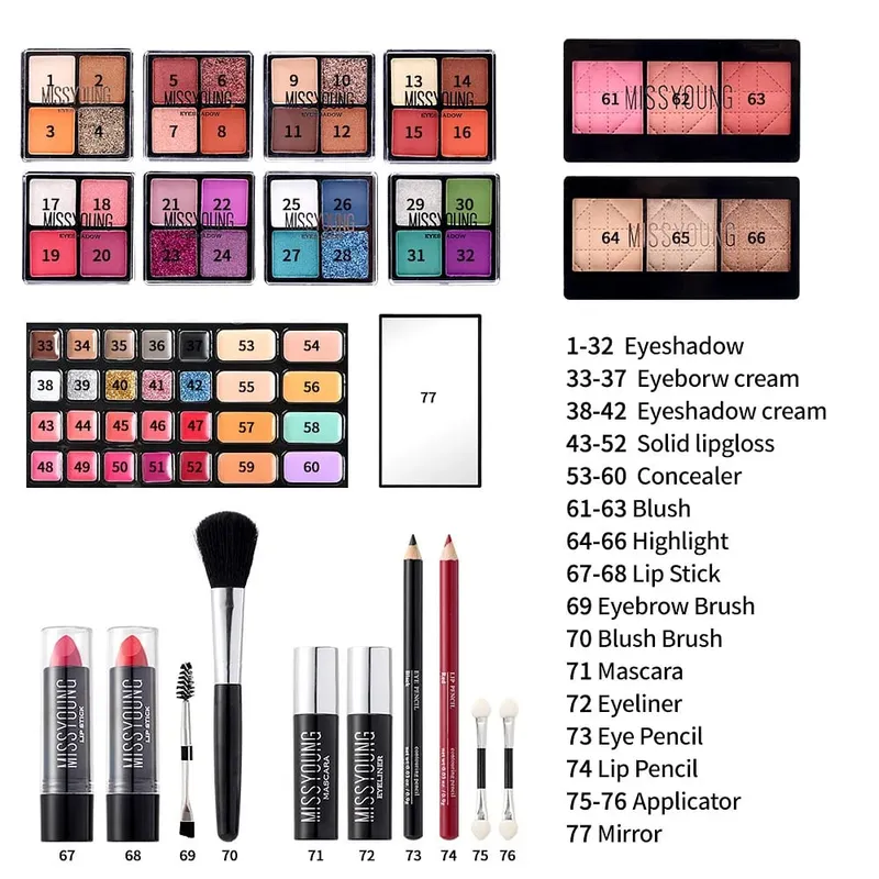Set Hadiah Solek untuk Wanita Kit Penuh Semua dalam Satu Solek Serbuk Kening Gincu Lip Gloss Berus Shimmer Glitter Eye Shadow Palet — image 4