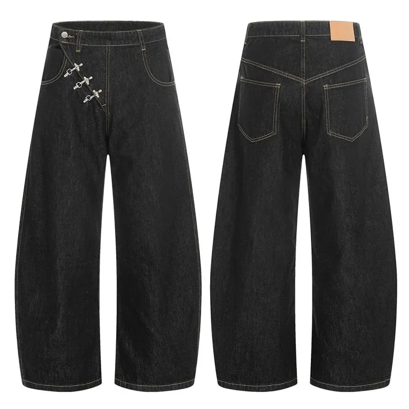 Airplane Button Design Black Men's Boot Cut Jeans Niche Unisex High Street Loose Wide Leg Denim Long Pants 2026 New 9X2176 — image 6