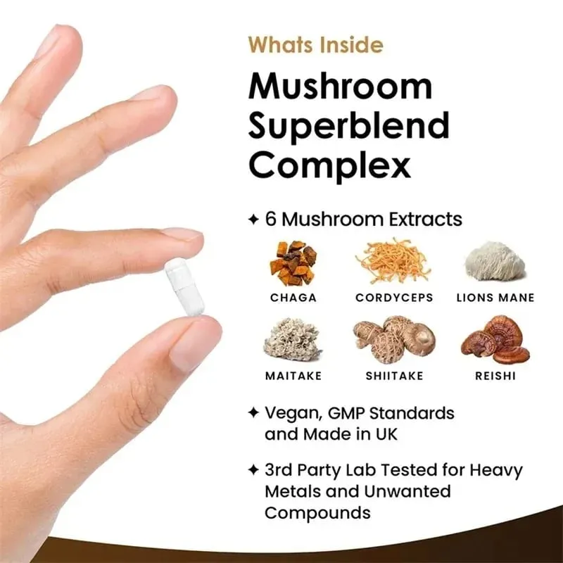 Mushroom Super Blend Complex - Brain Nervous System Health and Memory Supplements Immunity Sleep Energy Mood Support — image 4