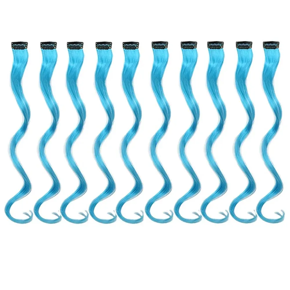 10 piece set of colored curly hair extensions clip style highlight hair patches single clip style one-piece women's dark hair — image 8