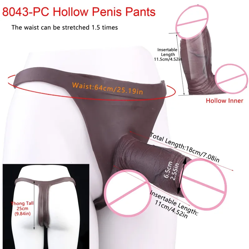 Large Hollow Dildo Premium Silicone Pants Wearable Hyper Realistic Insertable Penis Cover Adult Intimate Wearable Toys — image 33