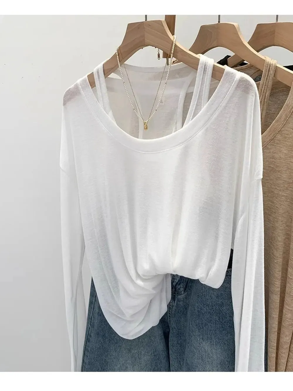 New Loose Fit Long Sleeve Tops Set Casual Sun Protective Two Piece Set Thin Sun Protection Cover Up Women — image 7