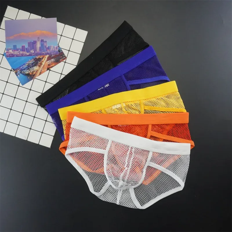 Plus Size Mesh Underwear Men Transparent Large Fishnet U Pouch Briefs Male Low Waist Solid Color Sexy Perspective Male Panties — image 7