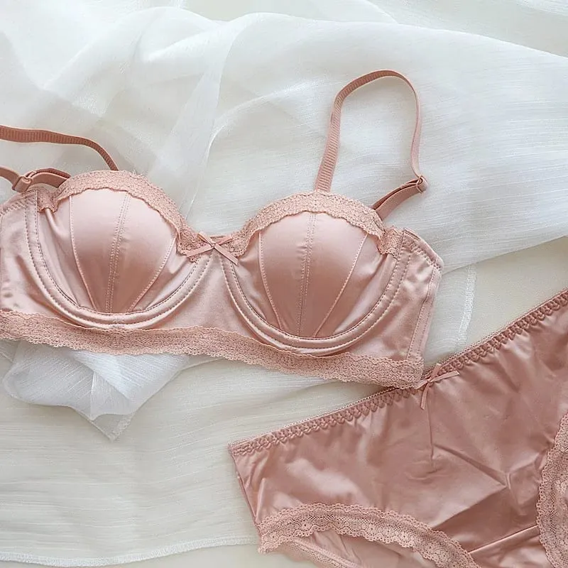 บราดันทรง underwire ของสาวฝรั่งเศส ลูกไม้หวานขอบชุดชั้นในครึ่งถ้วย ถ้วยบางของผู้หญิงพร้อมชุดชุดชั้นในป้องกันการหย่อนคล้อย — image 2