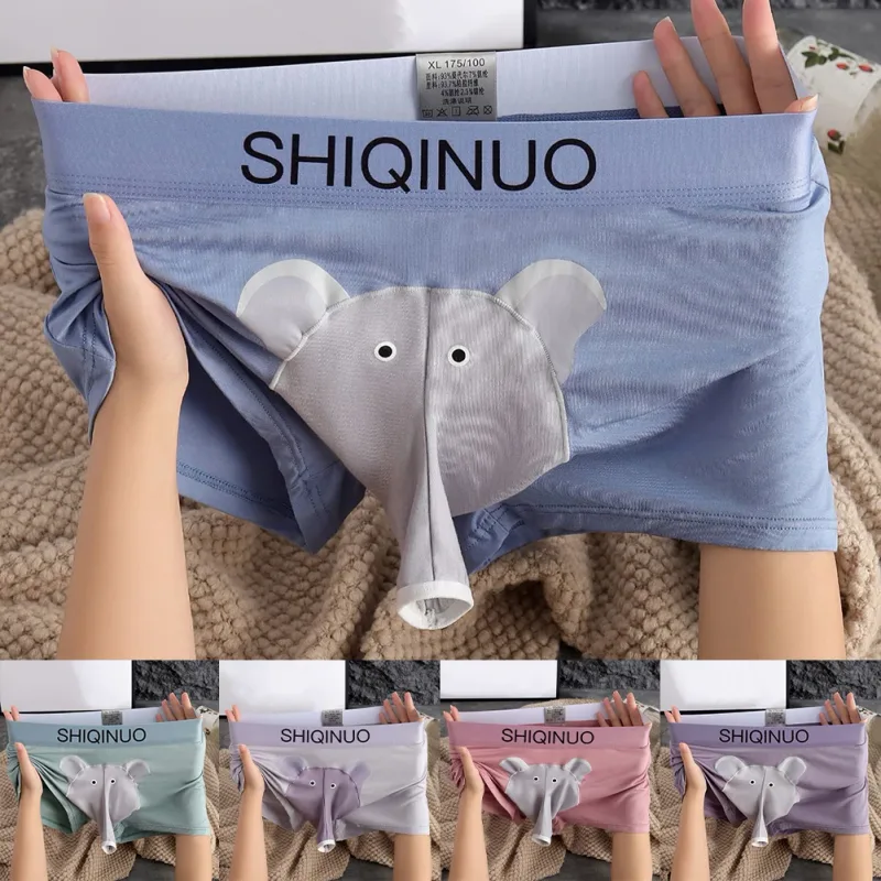 Men Cute Elephant Print Boxer Briefs Elastic Letter Waist 3D Pouch Soft Breathable Daily Sleep Home Casual Comfy Underwear Wear — image 6