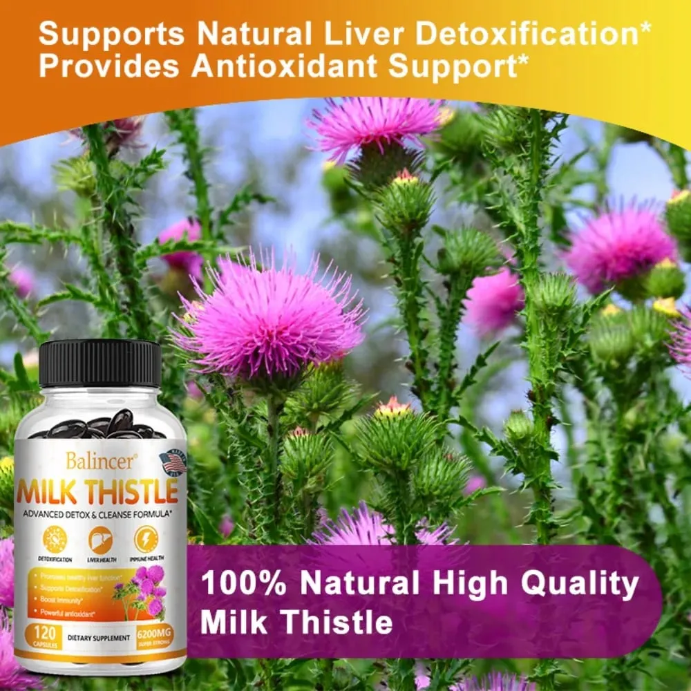Milk Thistle with Dandelion Root - for Kidney & Liver Health Liver Detox and Cleanse Promotes Skin and Digestive Health