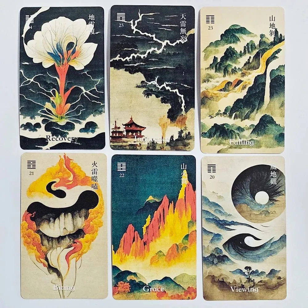 64Cards I-Ching Oracle Deck Traditional Ink Art Style Chinese Divination Tool for Spiritual Guidance and Meditation 10.3*6cm — image 2