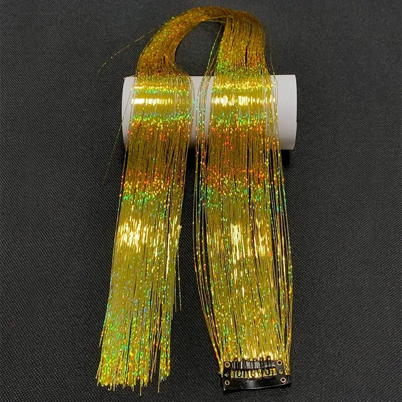 Synthetic Rainbow Tinsel Hair Extensions Clip In Shiny Glitter Wig Hairpiece for Women Party Cosplay Daily DIY Hair Accessory