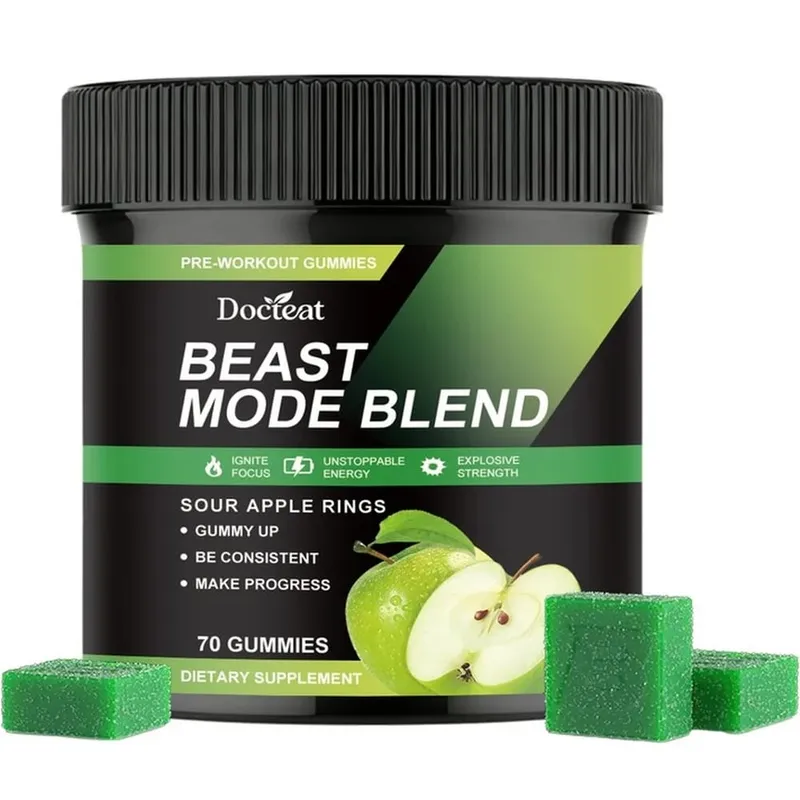 Pre Workout Energy Gummies with Caffeine Taurine Rhodiola Rosea CoQ10 & B Vitamins Supports Workout Focus Energy Strength 70 Ct