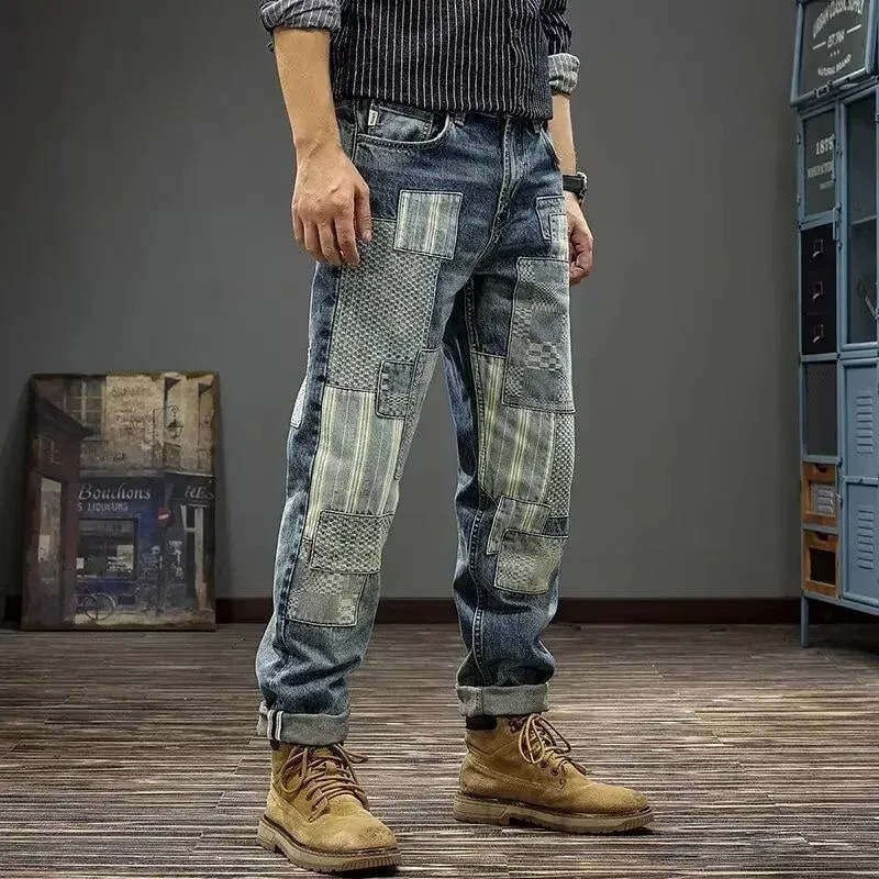 Autumn and Spring New Fashion Trend Retro Sports Straight Leg Printed Jeans Men's Casual Loose Comfortable High Quality Pants — image 4