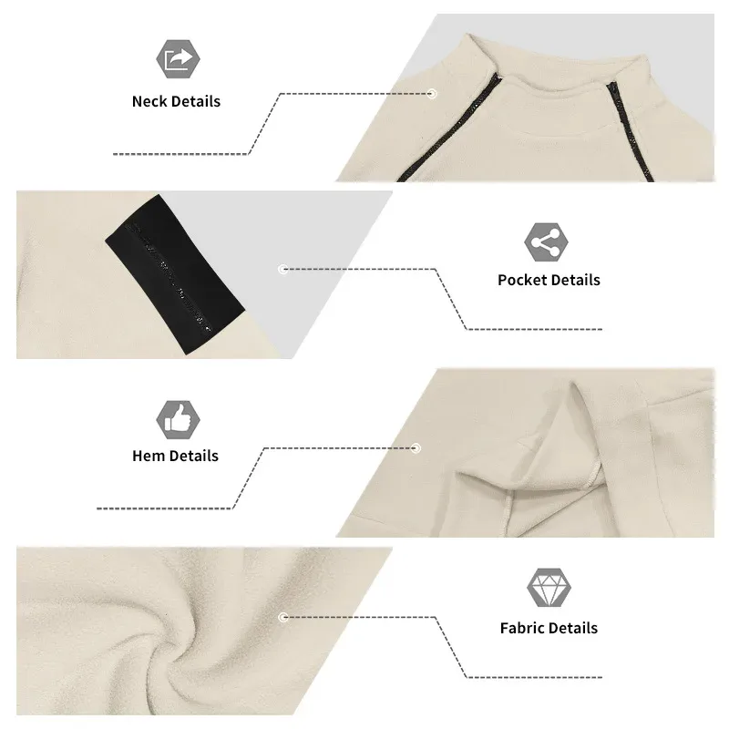 Men Fleece Stand Collar Sweatshirt Diagonal Zipper Arm Pocket Long Sleeve Loose Casual Pullover Autumn Winter Outdoor Tops — image 28