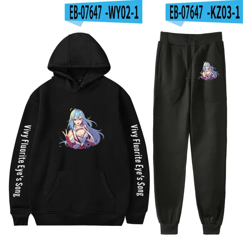 Harajuku Comfortable Vivy Fluorite Eye's Song Print Sweatshirt Sweatpants Hoodies+ Trousers Suit Boys/Girls 2 Piece Set Clothes — image 41