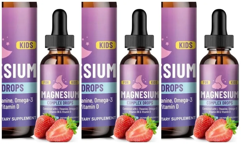 Kids Magnesium Glycinate Liquid Drops with L-theanine Omega-3 Vitamin B6 D3 for Sleep Relaxation 2 Fl Oz Strawberry Flavor — image 9
