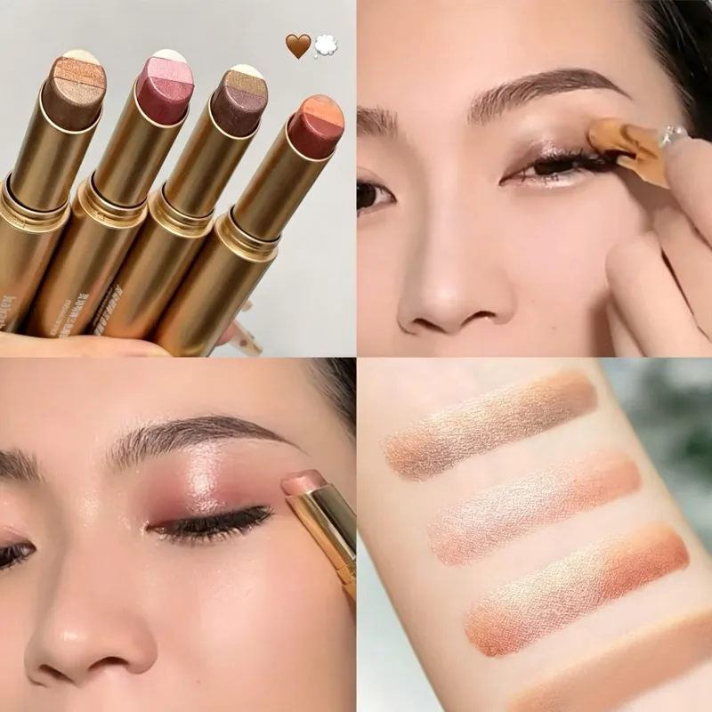 1 Set Three Color Gradient Eye Shadow Makeup Stick Waterproof and Sweat Proof Easy To Smudge Pearlescent Fine Shiny Eye Shadow — image 4