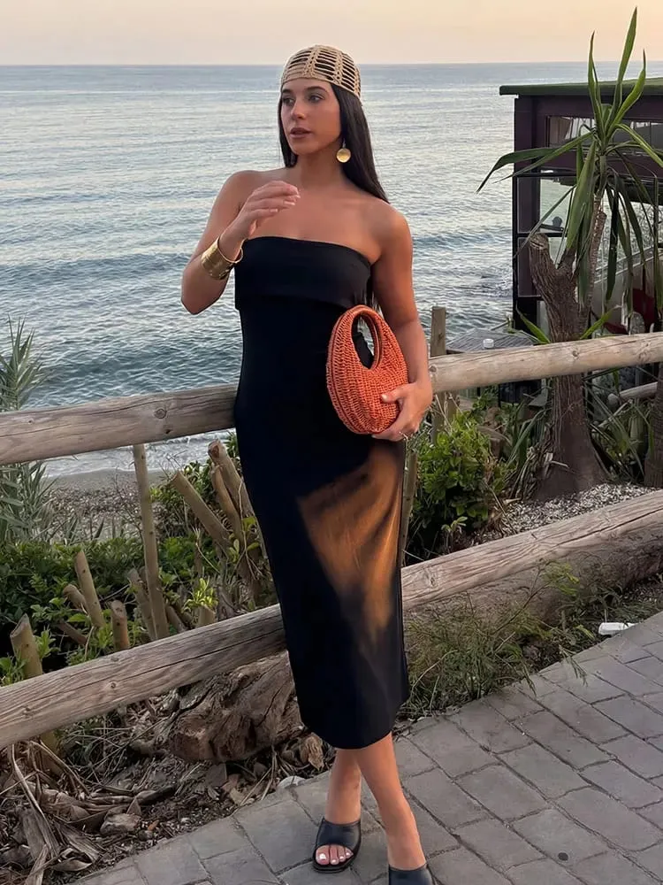 HH Elegant Strapless Maxi Dress for Women Sleeveless Off Shoulder Solid Bodycon Long Dresses Summer Casual Beach Party Evening — image 1