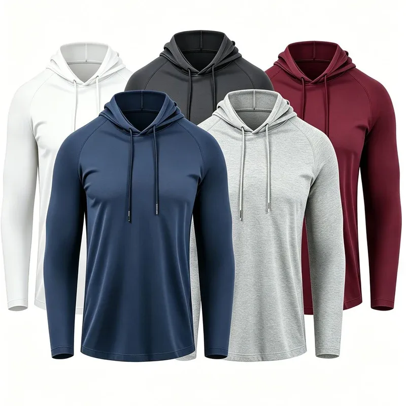 Men's Sun Protection Shirts Long Sleeve Hoodies Solid Quick Dry T-shirt Mens Bodybuilding Fitness Muscle Sportwear Gym Clothing — image 7